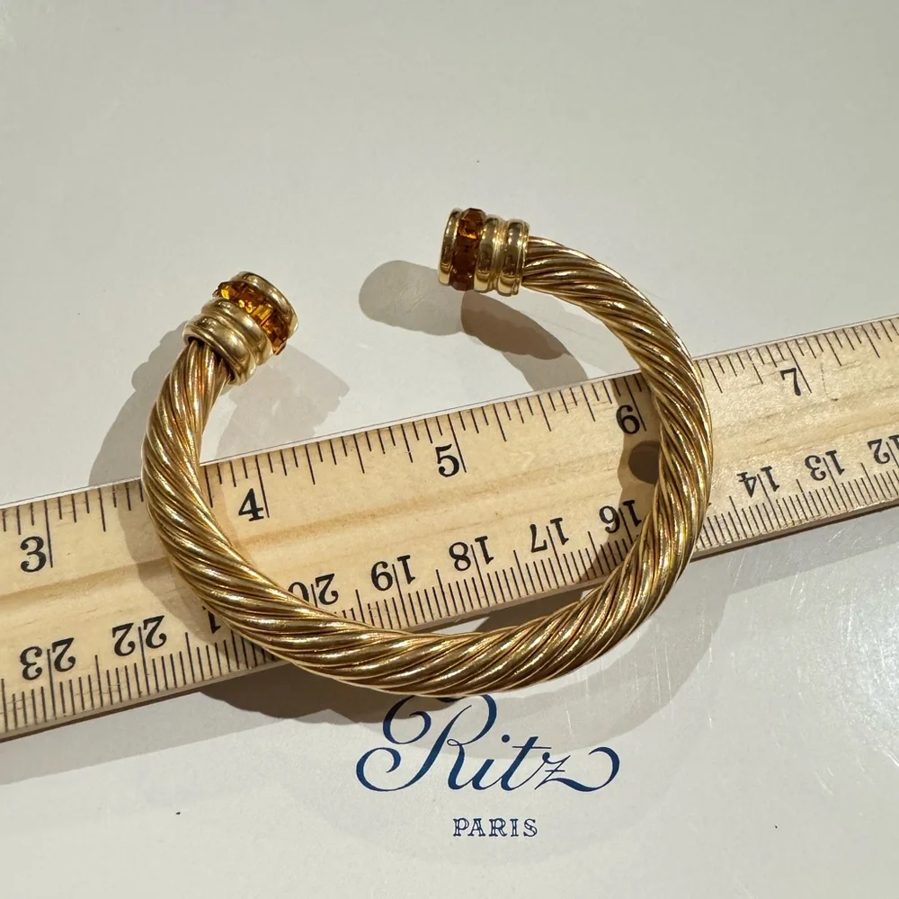 Vintage gold tone with caramel color crystals vintage cuff bracelet